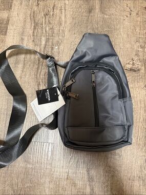Unbranded Metallic Gray Sling Belt Bag with Front Zip Pockets